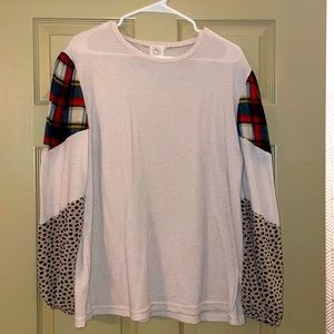 Long Sleeve Waffle Knit Blouse